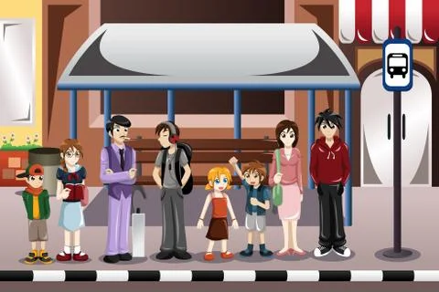 People waiting for a bus Illustrazione stock