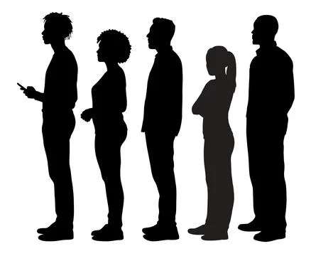 People waiting in line, long queue, many people stand in line Stock Illustration