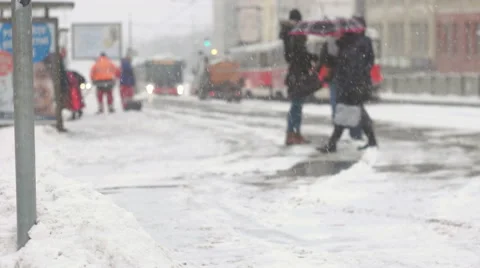 People waiting on the platform during snow storm Stock Footage 59640880
