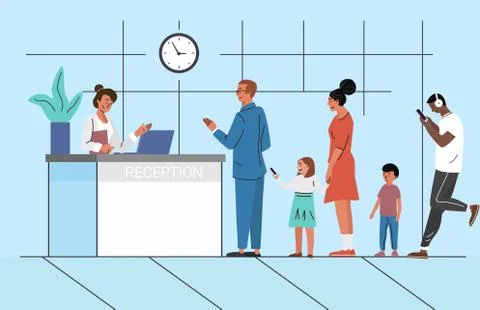 People waiting in queue flat vector illustration Stock Illustration