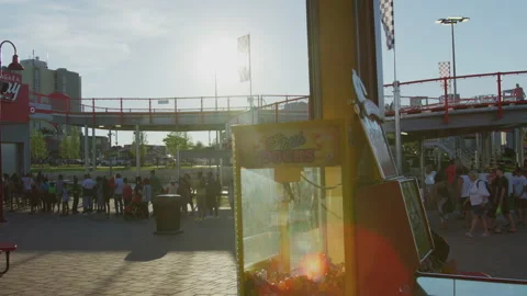 People waiting in a queue at Niagara Speedway Video stock 218241893