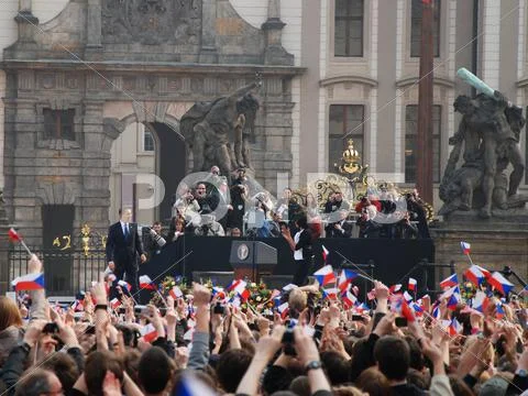 People waiting for the speech of american president Barack Obama Stock Photos