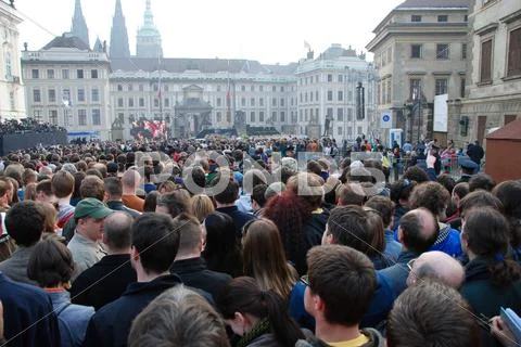 People waiting for the speech of american president Barack Obama Stock Photos