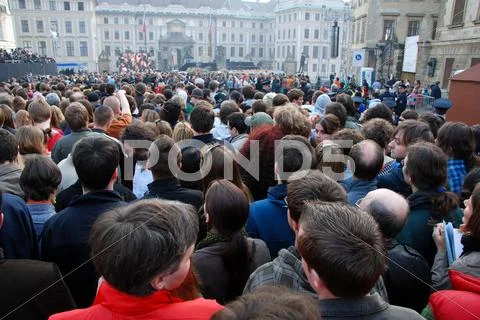 People waiting for the speech of american president Barack Obama Stock Photos