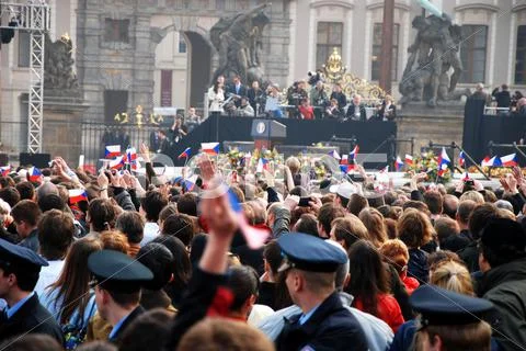 People waiting for the speech of american president Barack Obama Stock Photos