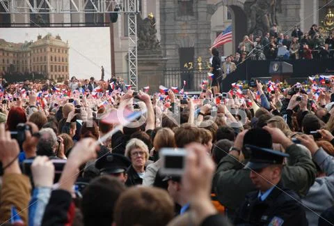 People waiting for the speech of american president Barack Obama Stock Photos