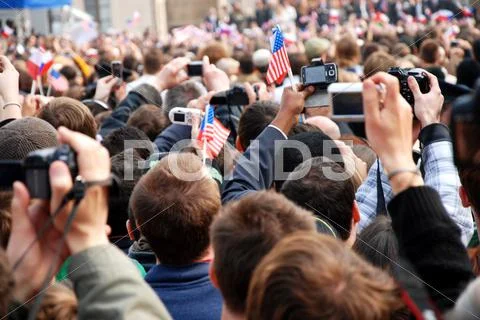 People waiting for the speech of american president Barack Obama Stock Photos