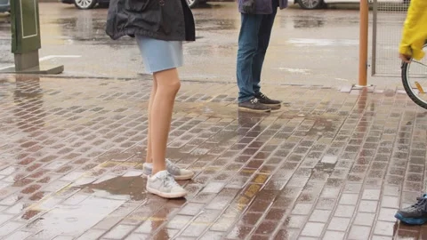 People waiting on the square marks Stock Footage 141338499