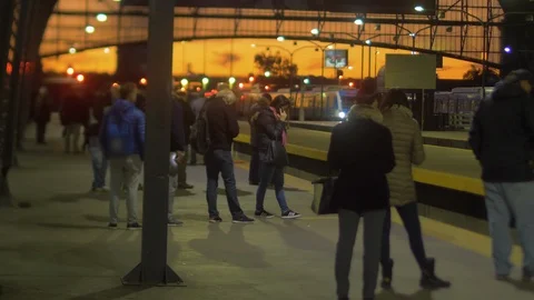 People Waiting For Train To Arrive At Argentinian Train Station Stock Footage 126358998