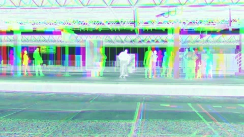 People Waiting  for Train on the Platform , X-Ray Effect Channel Split Stock Footage 218315954