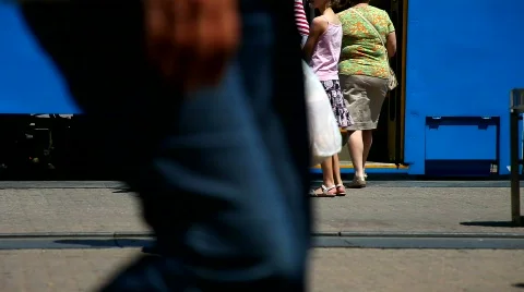 People Waiting tramway  Stock Footage 458419