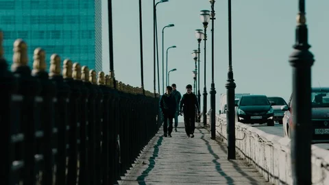 People walk across the bridge Stock Footage 101367809