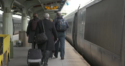 People walk to Amtrak train Stock Footage 239359680