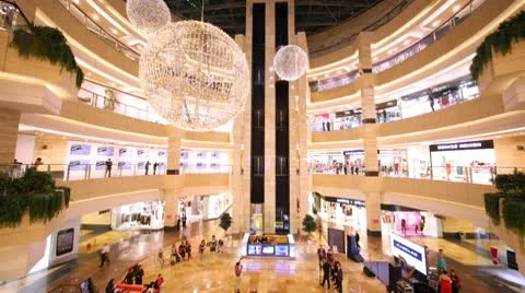 People walk and are engaged in purchases in shopping centre AfiMall City Stock Footage 10791237