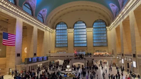 People walk around the Main Concourse at Grand Central Terminal. New York City Stock Footage 337837892