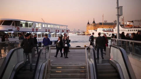 People walk around the pier Stock Footage 58494845