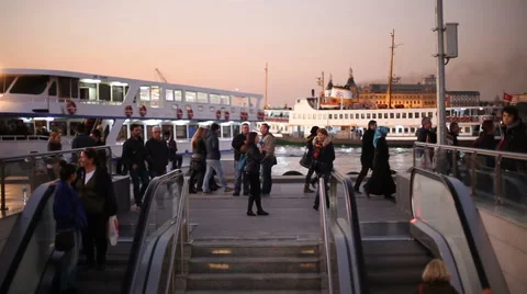 People walk around the pier Stock Footage 58494930