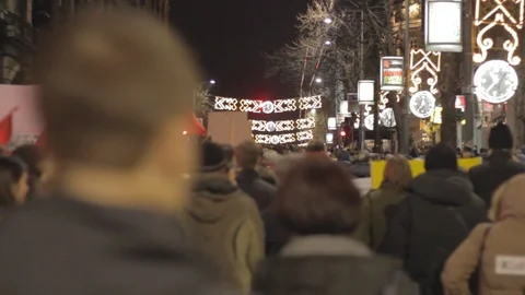 People walk during a protest in Belgrade. Stock Footage 102373468