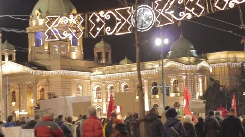 People walk during a protest in Belgrade. Stock Footage 102373938