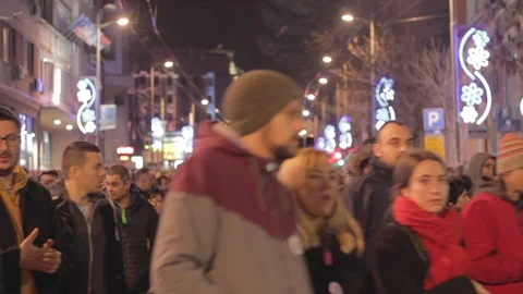 People walk during a protest in Belgrade. Stock Footage 102374875