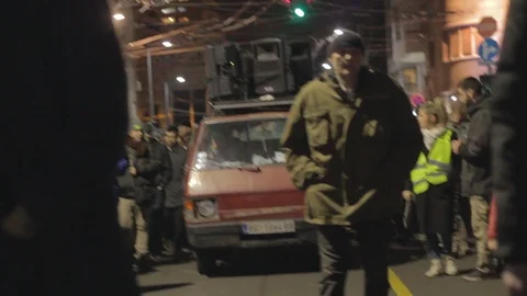 People walk during a protest in Belgrade. Stock Footage 102375209