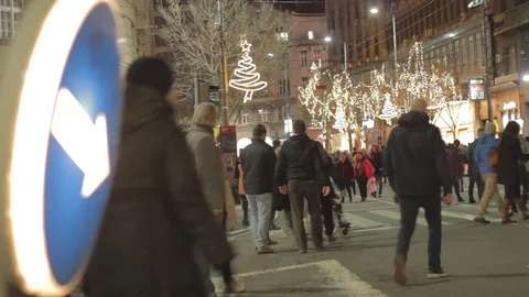 People walk during a protest in Belgrade. Stock Footage 102375801
