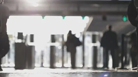 People walk at the exit of the station Stock Footage 255041142