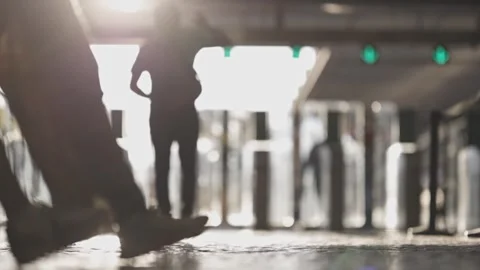 People walk at the exit of the train station Stock Footage 255041162