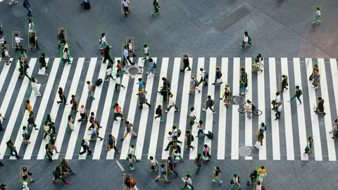 People walk face recognition technology concept of big data and security. Video stock 125935836