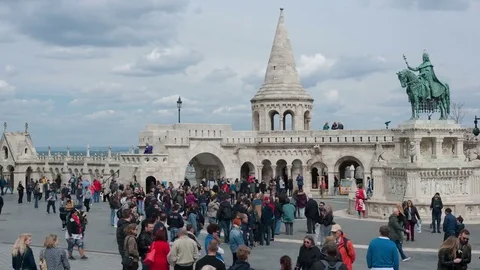 People walk on the Fisherman's Bastion in Budapest, timelapse Stock Footage