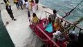 People walk the gangway of the ship HD Footage
