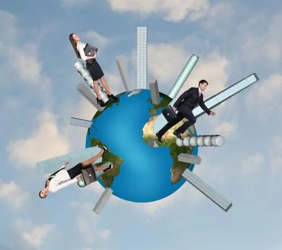 People walk on the globe Stock Illustration