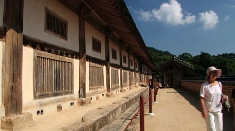 People walk in Haeinsa temple in Haeinsa, Korea. Stock Footage 62214853