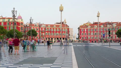 People walk on the Place Massena in Nice timelapse Video stock 59084991