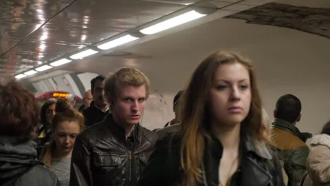 People Walk On The Platform While Train Arrives in London Underground HD Stock Footage 131172916