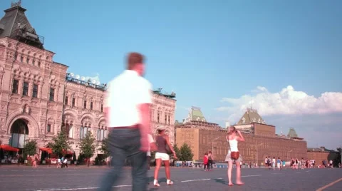 People walk on Red Square, panoramic view Stock Footage 1077304