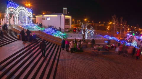 People walk on the square during new year holidays time lapse Stock Footage 45831531