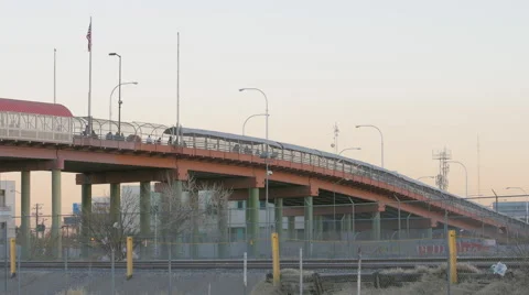 People Walking Across the Border on a Bridge Stock Footage 60161228