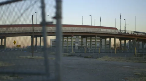 People Walking Across the Border on a Bridge (Pan) Stock Footage 60162933