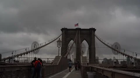 People Walking Across the Brooklyn Bridge - New York Stock Footage 138905053