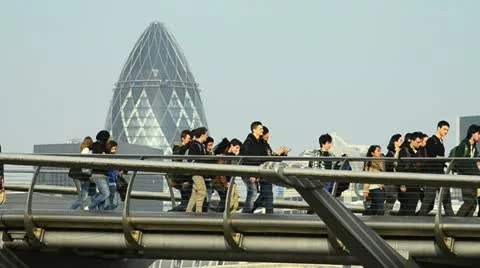 People walking across Milenium bridge, London Stock Footage 10887545