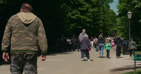 People Walking Along Path in Maksimir Park Video stock 336028875