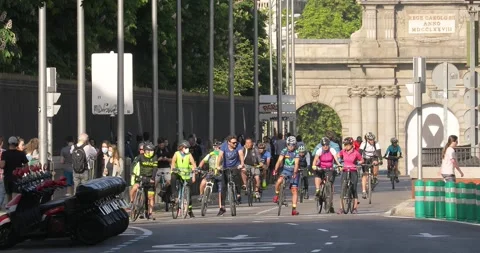 People walking and doing individual sport in Madrid, during COVID-19 pandemic Stock Footage 130334973