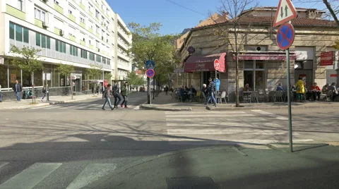 People walking and relaxing at Caffe Galerija in Mostar, Bosnia-Herzegovina Stock Footage 59550168