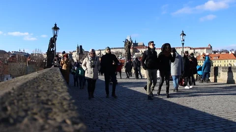 People walking and takes some pictures in this beautiful european town. Stock Footage 101476997
