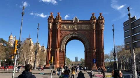 People Walking by the Arc de Triomf in Barcelona Spain Stock Footage 139101317