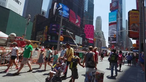 People walking around Time Square in NYC on  July 22, 2016 Stock Footage 78077716