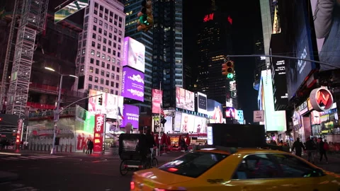 People walking around Times Square, New York City. USA, at night Stock Footage 319659885