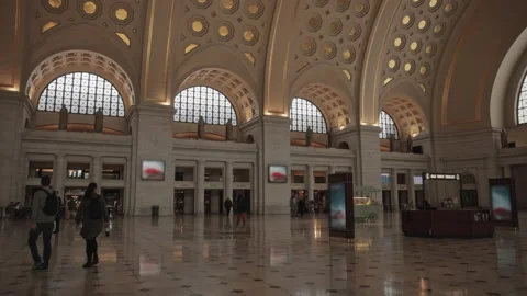 People walking around Union Station, Washington, DC. February 9, 2023 Stock Footage 245752879
