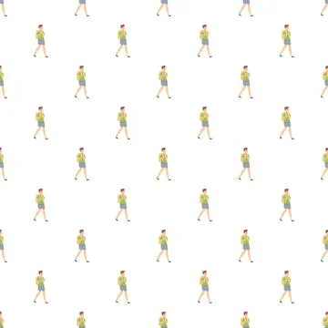 People walking with backpacks seamless vector pattern Stock Illustration